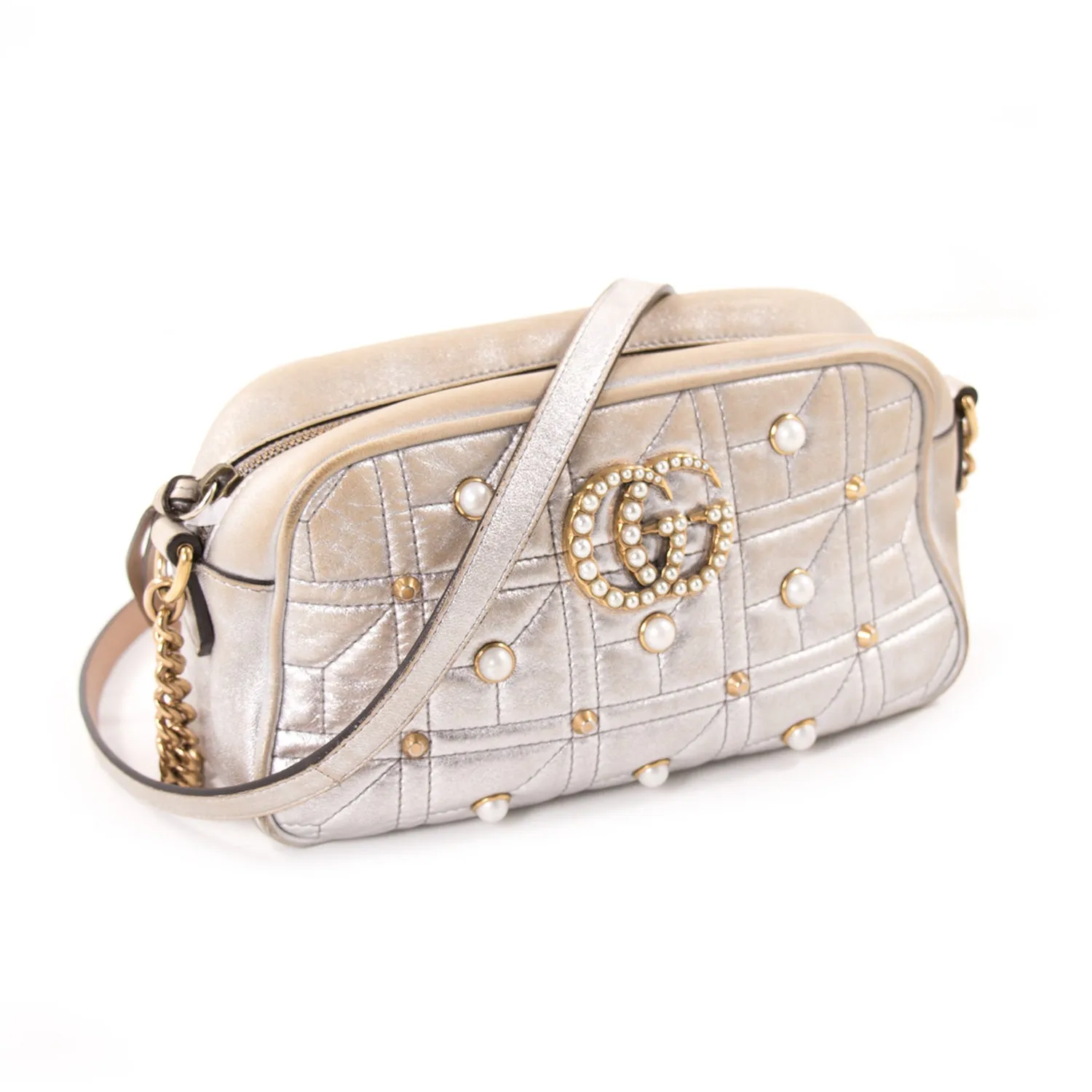 Gucci GG Marmont Matelassé Silver Metallic Bag