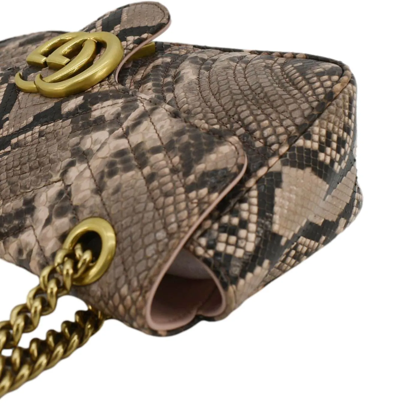 GUCCI GG Marmont Snake Print Leather Crossbody Bag Brown 443497