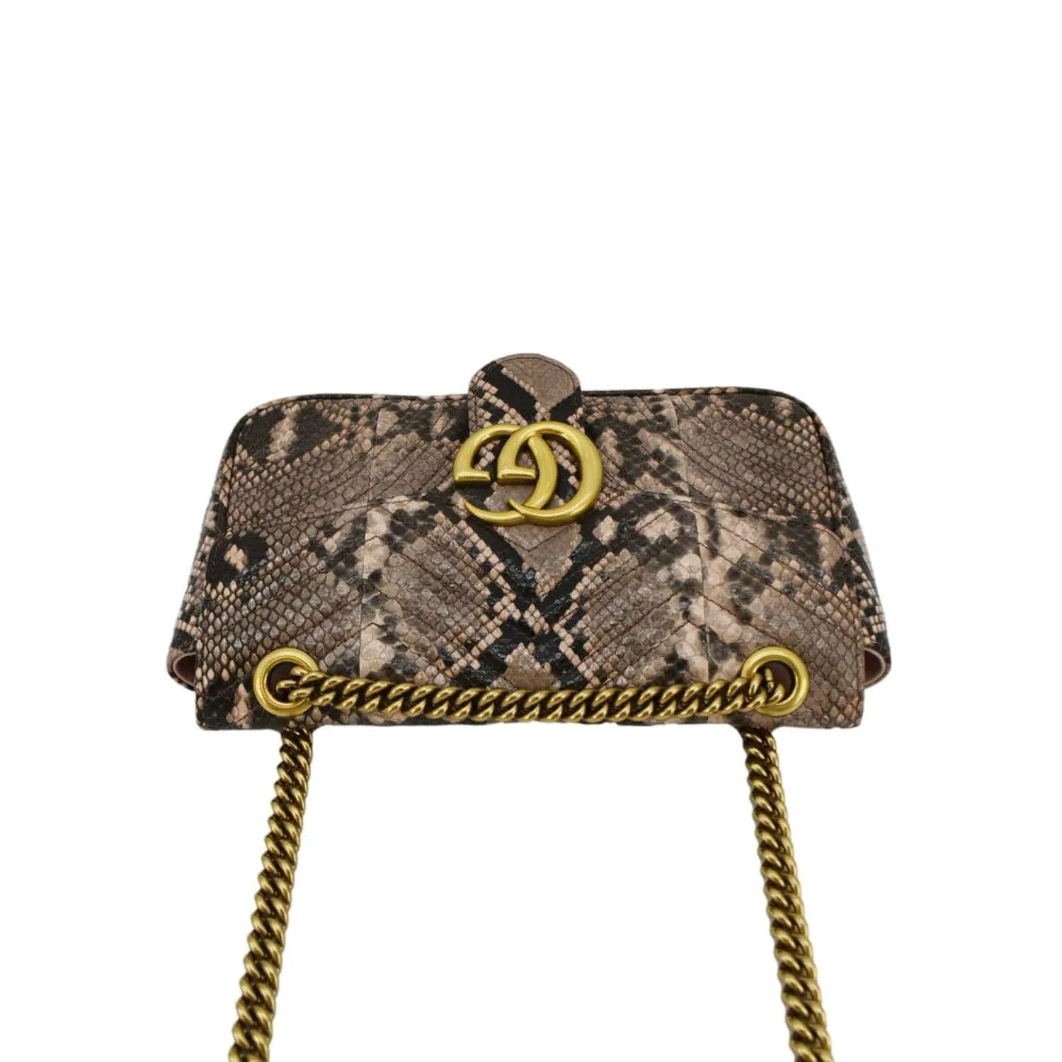 GUCCI GG Marmont Snake Print Leather Crossbody Bag Brown 443497