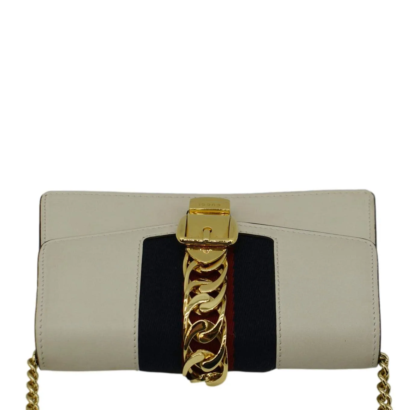 GUCCI Sylvie Super Mini Leather Crossbody Bag White 494646