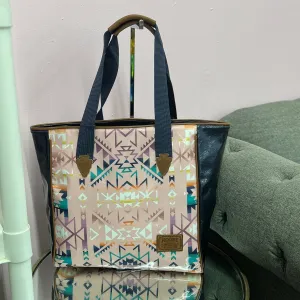 HOOEY  "MONTERREY" PINK/NAVY AZTEC PATTERN CLASSIC TOTE PURSE