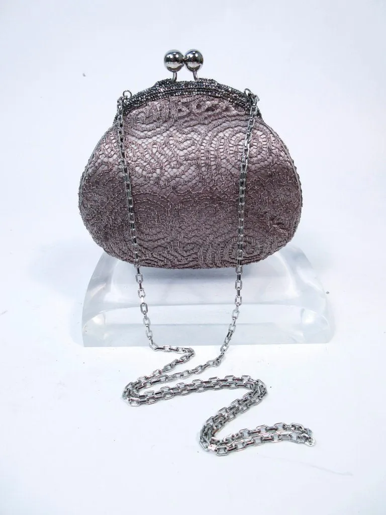 JUDITH LEIBER Embroidered  Purse with Silvertone Hardware