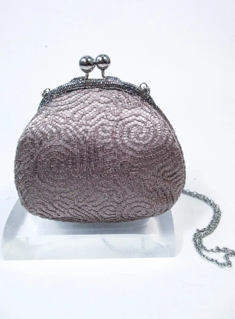 JUDITH LEIBER Embroidered  Purse with Silvertone Hardware