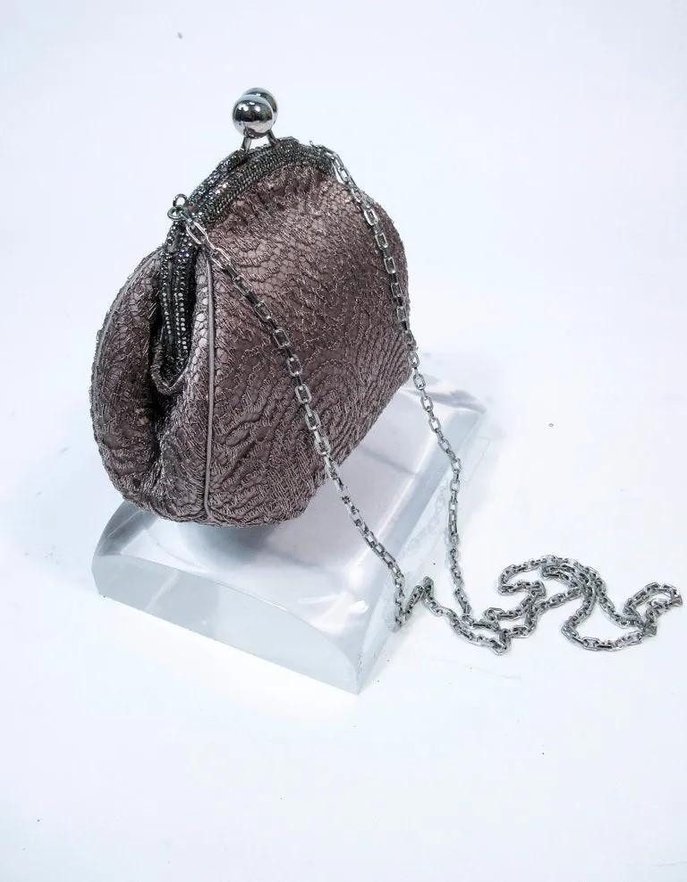 JUDITH LEIBER Embroidered  Purse with Silvertone Hardware