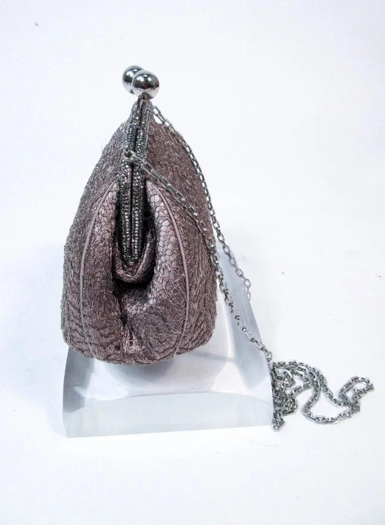 JUDITH LEIBER Embroidered  Purse with Silvertone Hardware