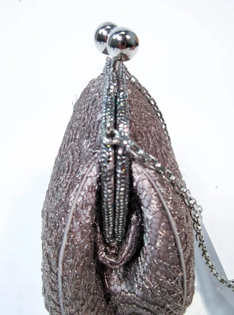 JUDITH LEIBER Embroidered  Purse with Silvertone Hardware