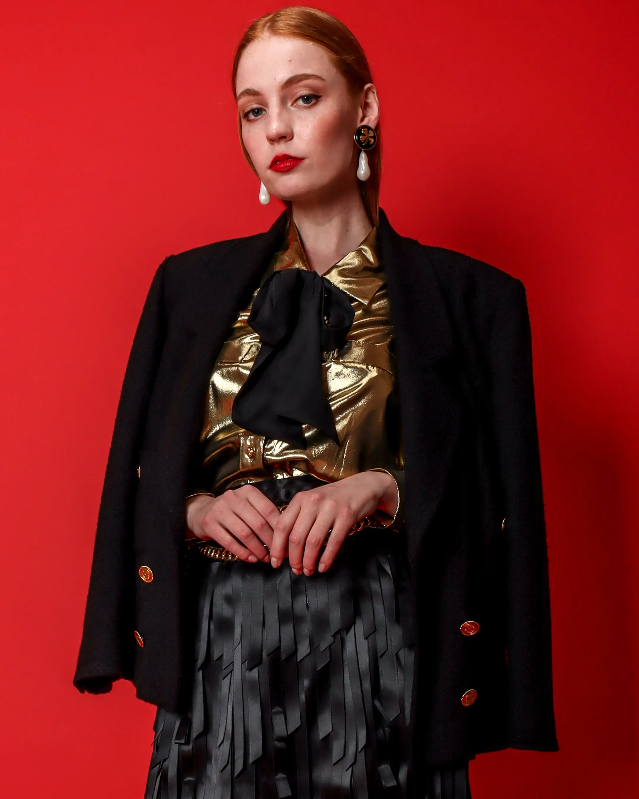 Lamé Metallic Bow Tie Blouse