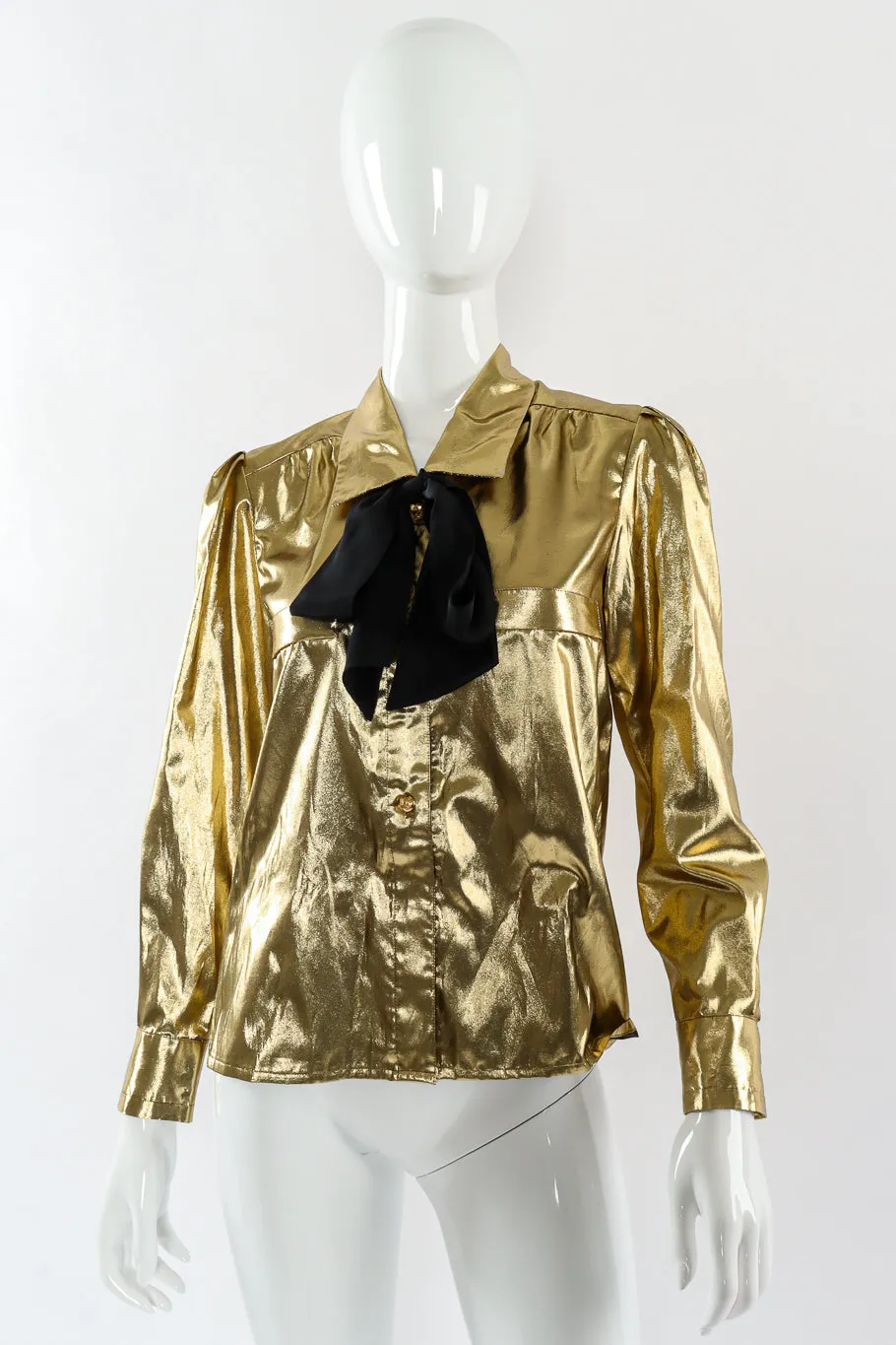 Lamé Metallic Bow Tie Blouse