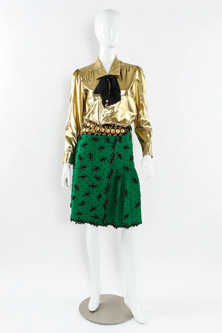 Lamé Metallic Bow Tie Blouse