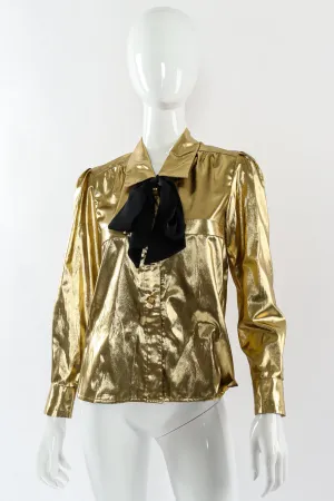 Lamé Metallic Bow Tie Blouse