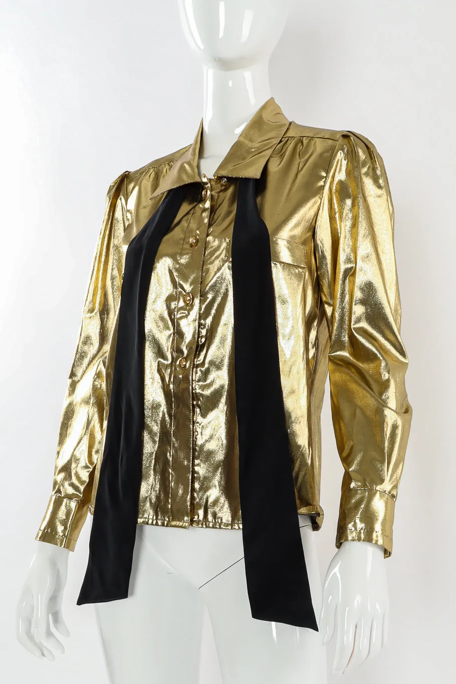 Lamé Metallic Bow Tie Blouse