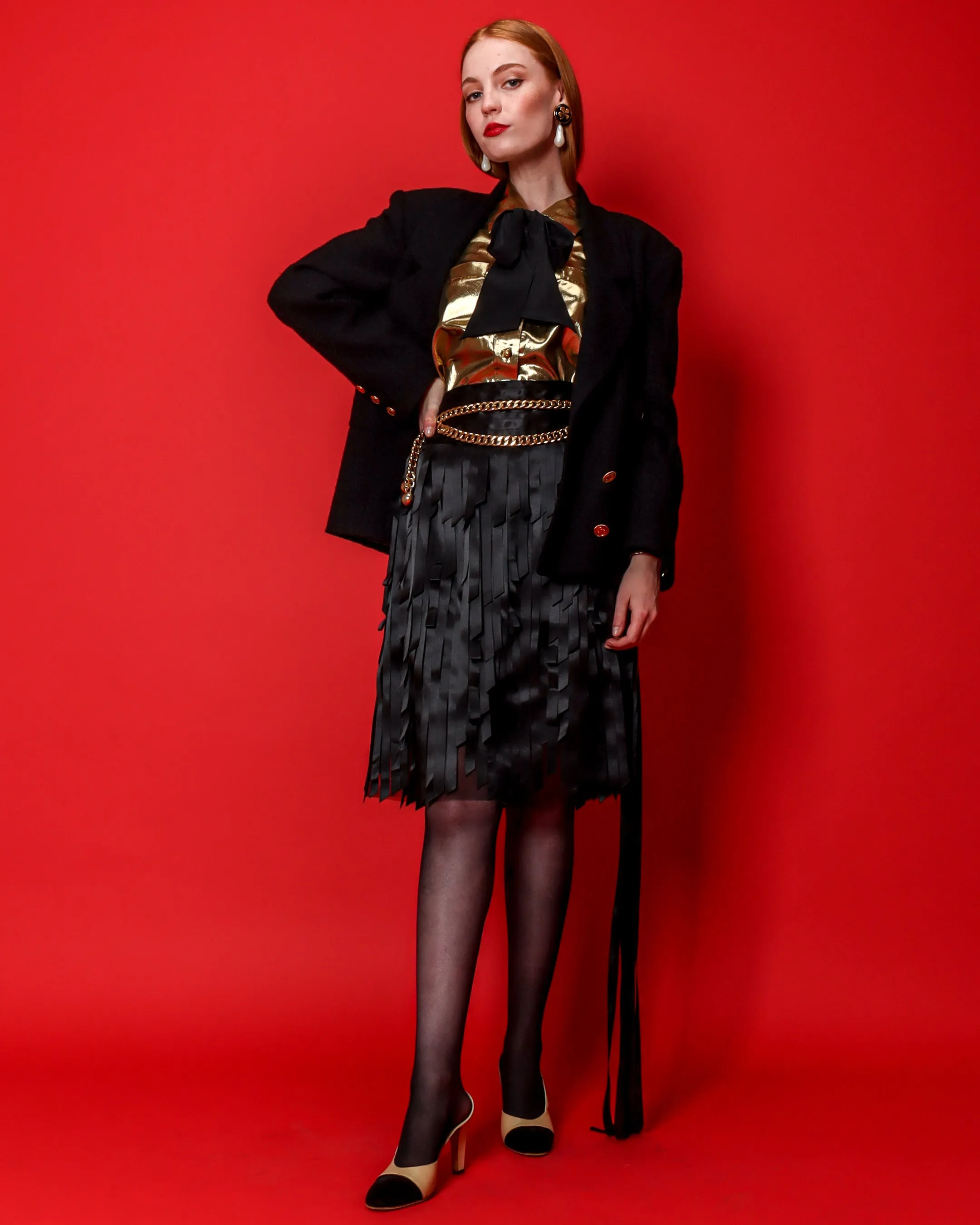 Lamé Metallic Bow Tie Blouse