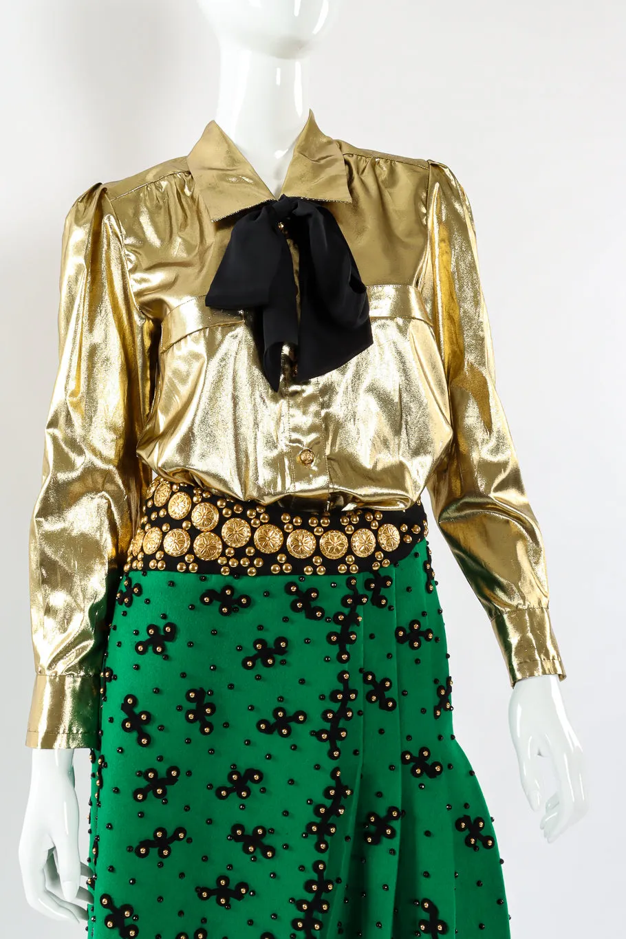 Lamé Metallic Bow Tie Blouse