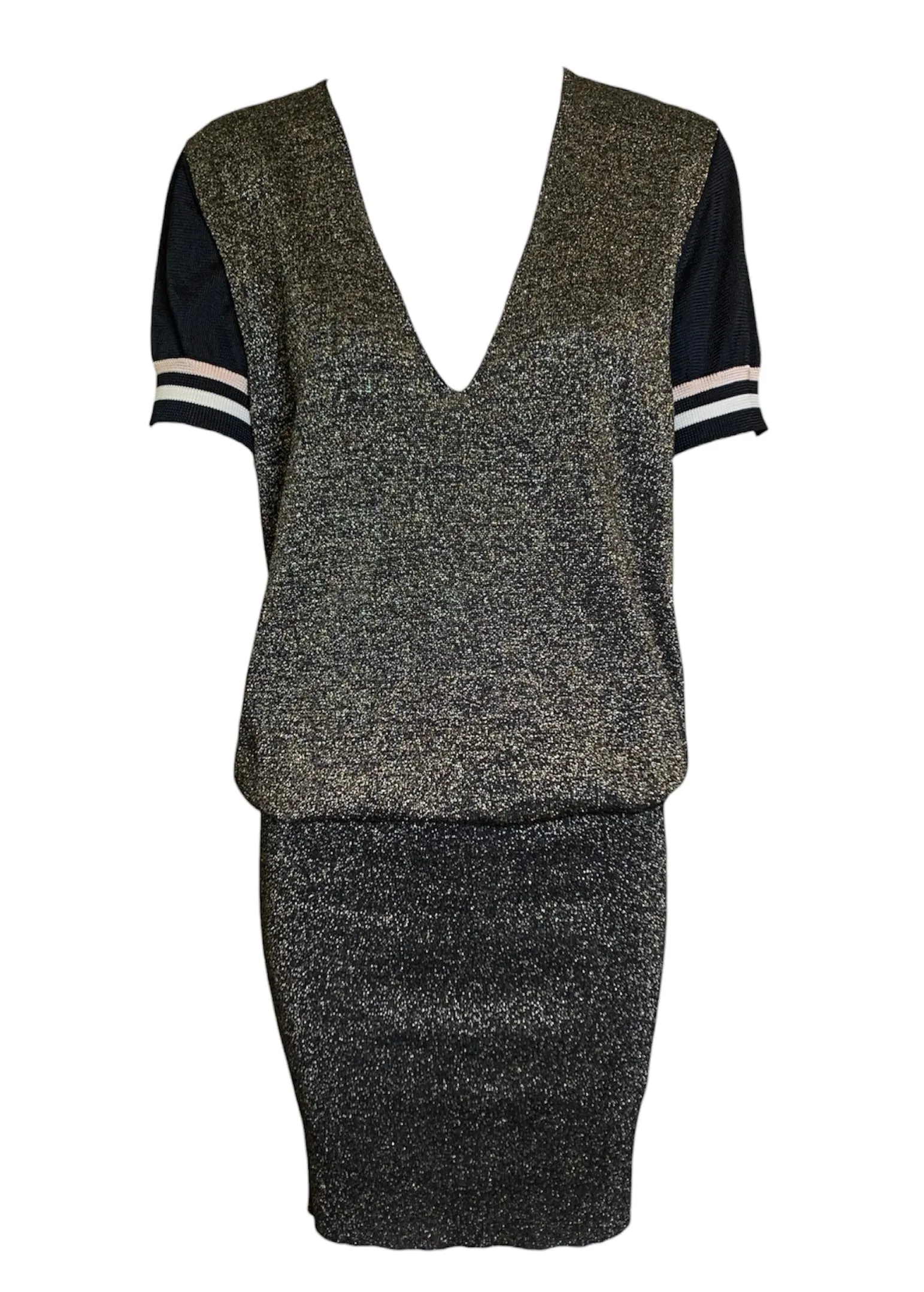 Lanvin 2017  V-Neck Sporty Gold Lurex Dress with Sheer Back