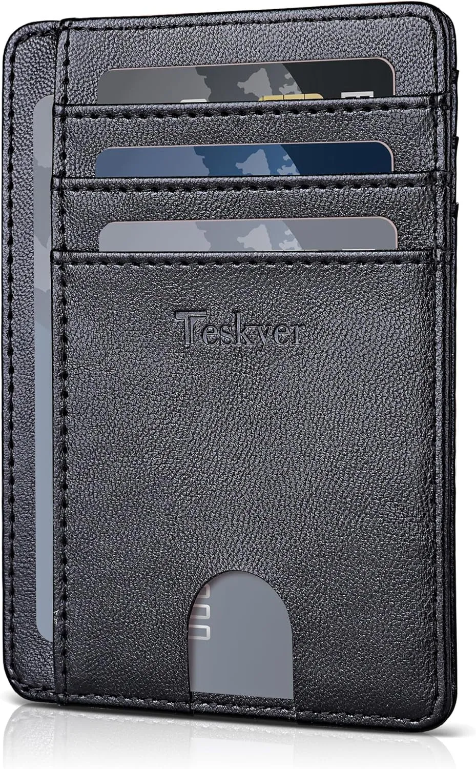 Leather Slim Wallet, Minimalist Front Pocket RFID Blocking Credit Card Holder