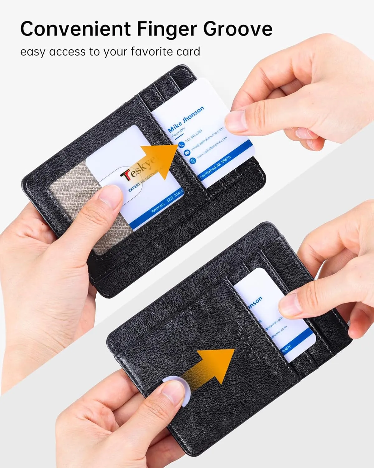 Leather Slim Wallet, Minimalist Front Pocket RFID Blocking Credit Card Holder