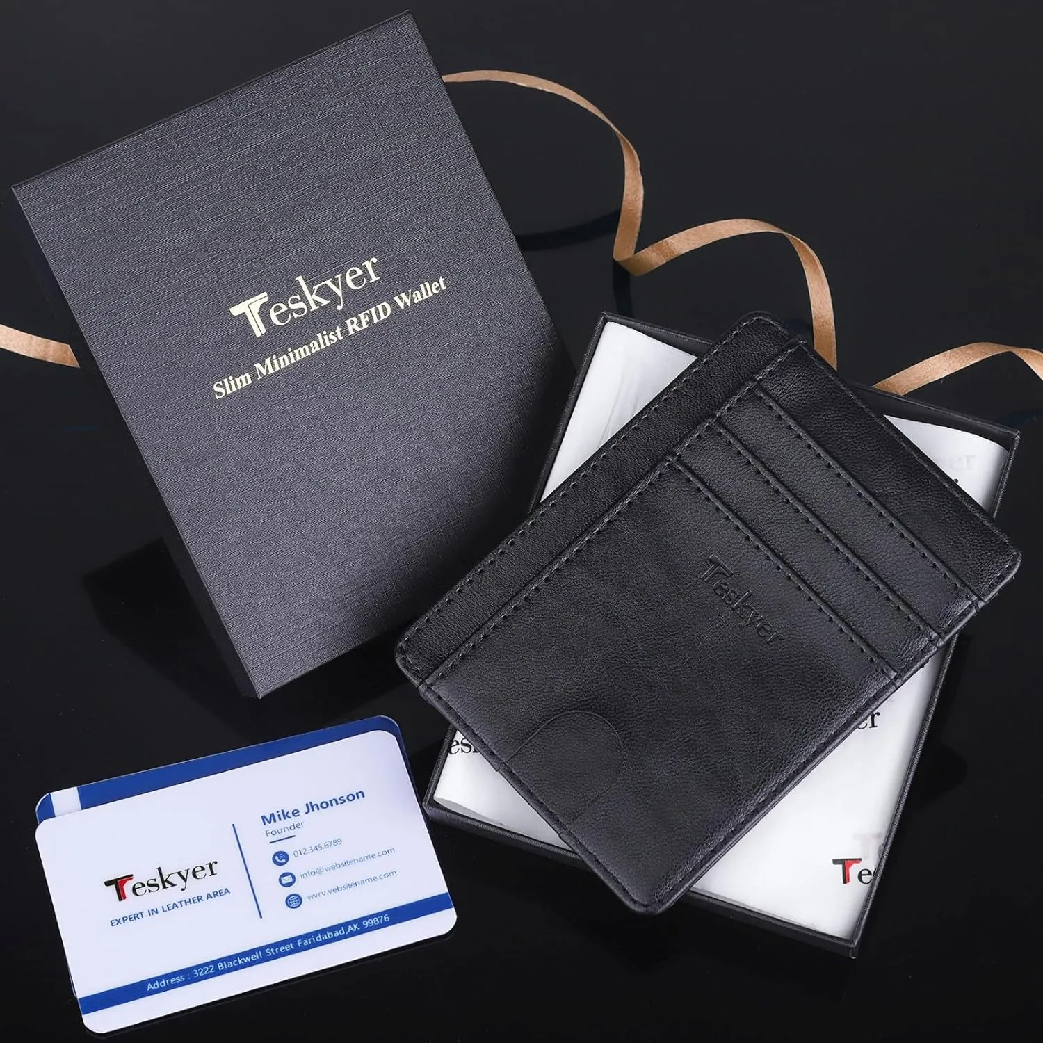 Leather Slim Wallet, Minimalist Front Pocket RFID Blocking Credit Card Holder