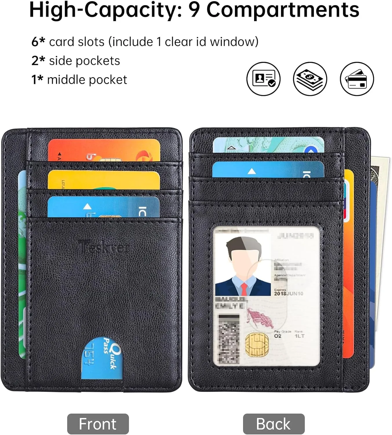 Leather Slim Wallet, Minimalist Front Pocket RFID Blocking Credit Card Holder