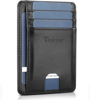 Leather Slim Wallet, Minimalist Front Pocket RFID Blocking Credit Card Holder