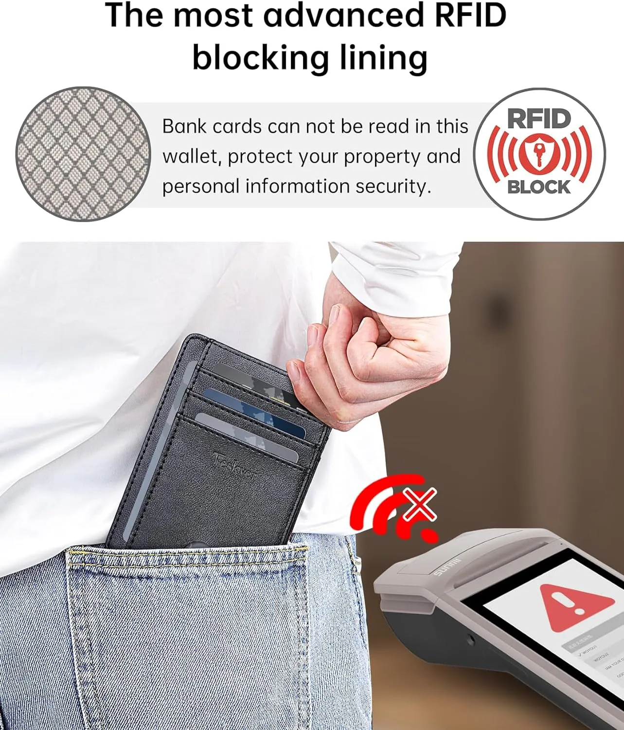 Leather Slim Wallet, Minimalist Front Pocket RFID Blocking Credit Card Holder