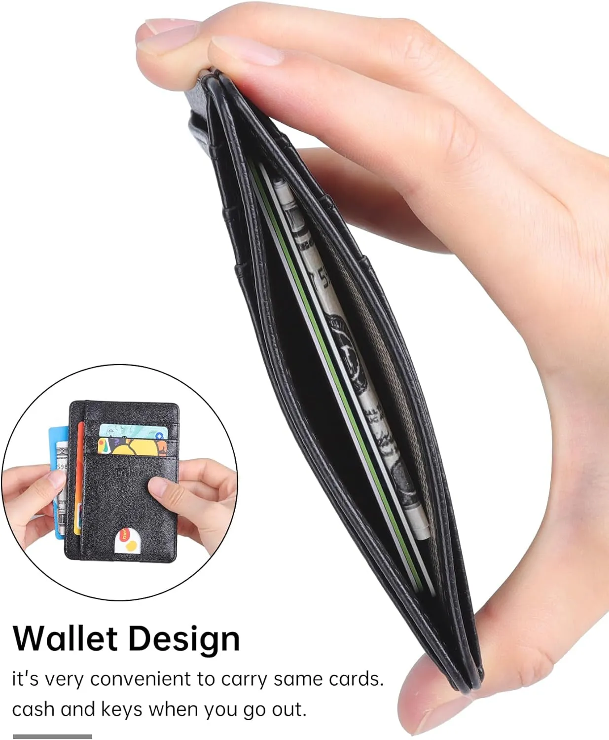 Leather Slim Wallet, Minimalist Front Pocket RFID Blocking Credit Card Holder