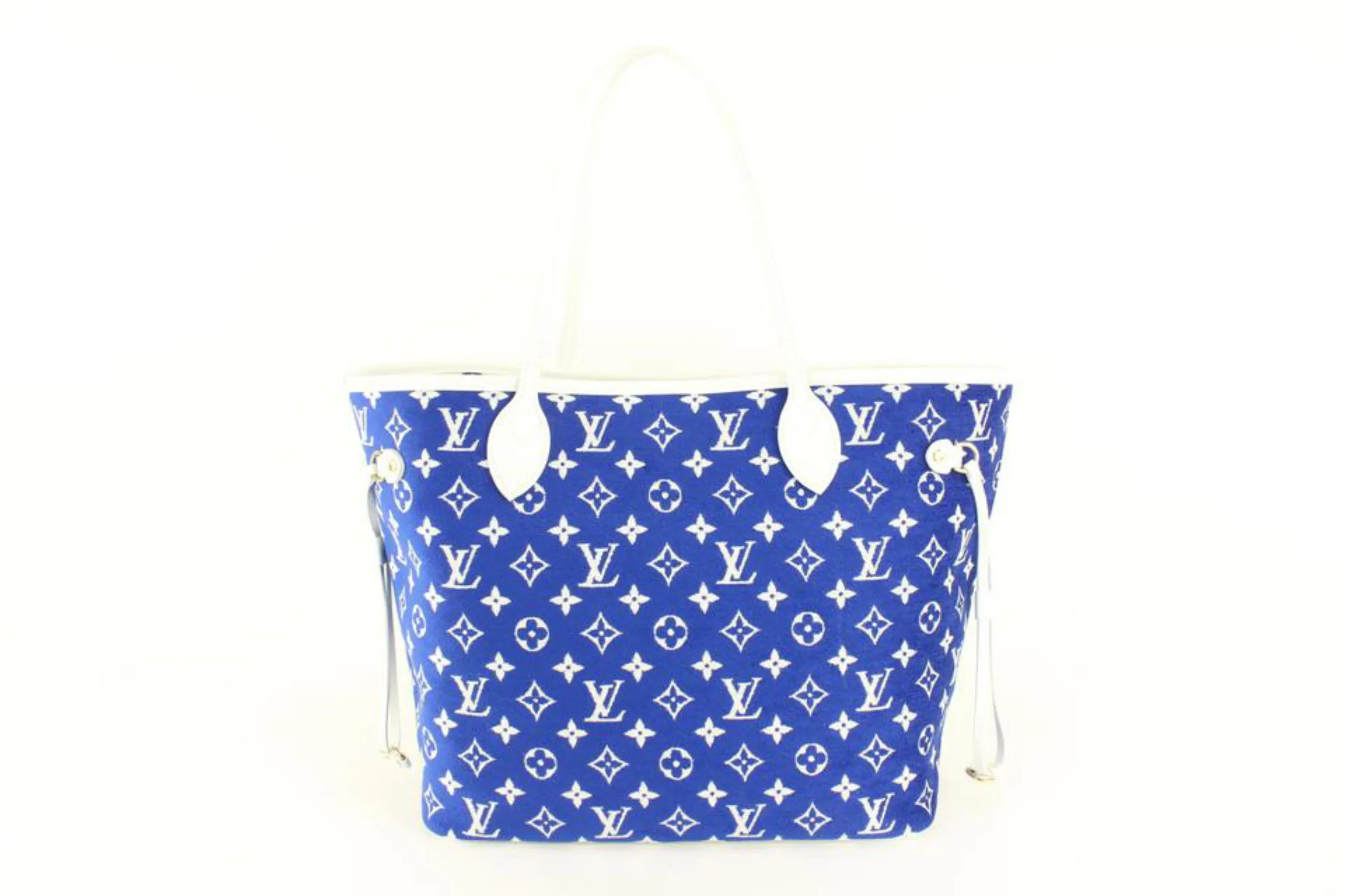 Louis Vuitton Blue Monogram Velvet Match Neverfull MM Tote with Pouch 24lv517s