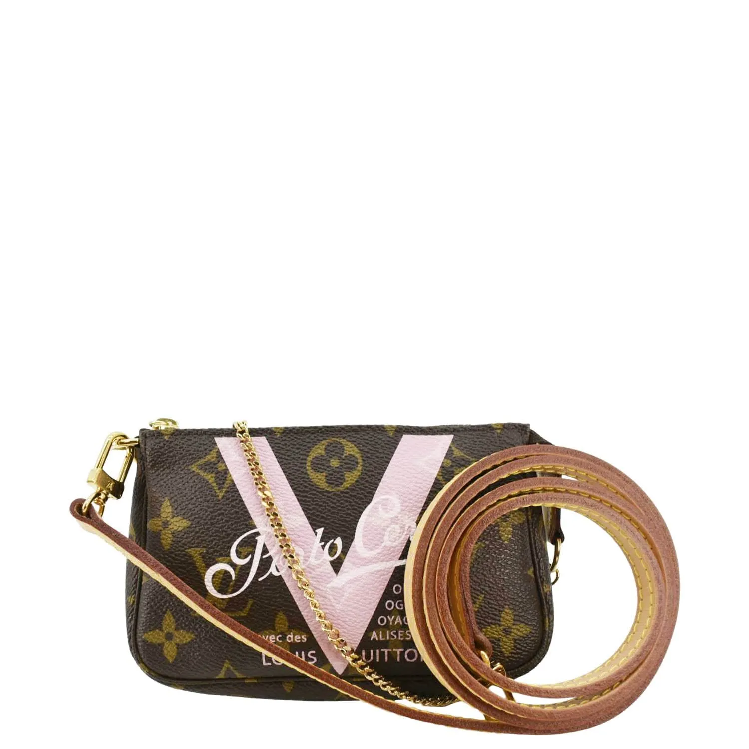 LOUIS VUITTON V Pochette Accessories Mini  Monogram Canvas Pouch Brown