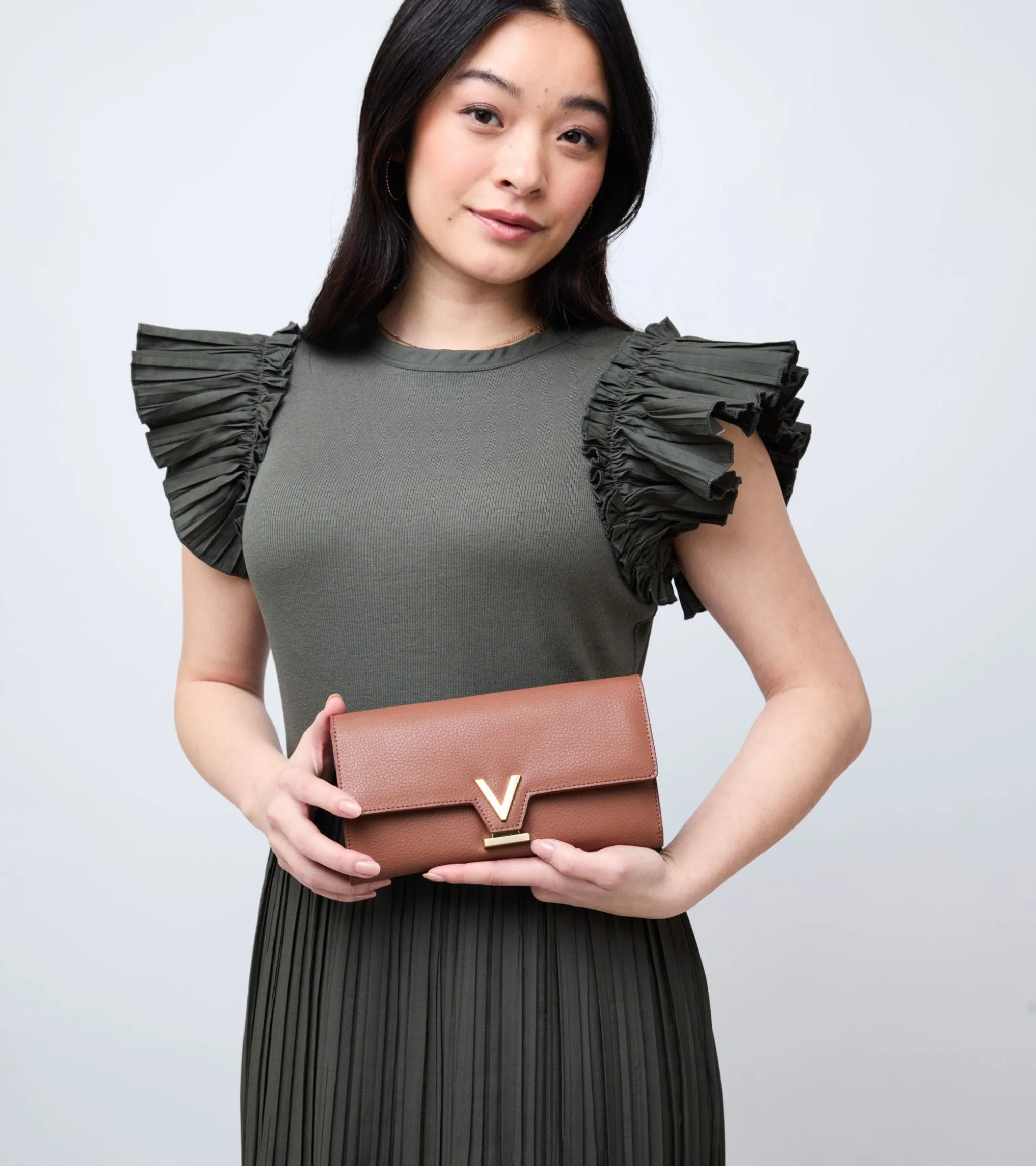 Luella Vegan Bio-Based Bamboo Leather Chain Purse | Brown