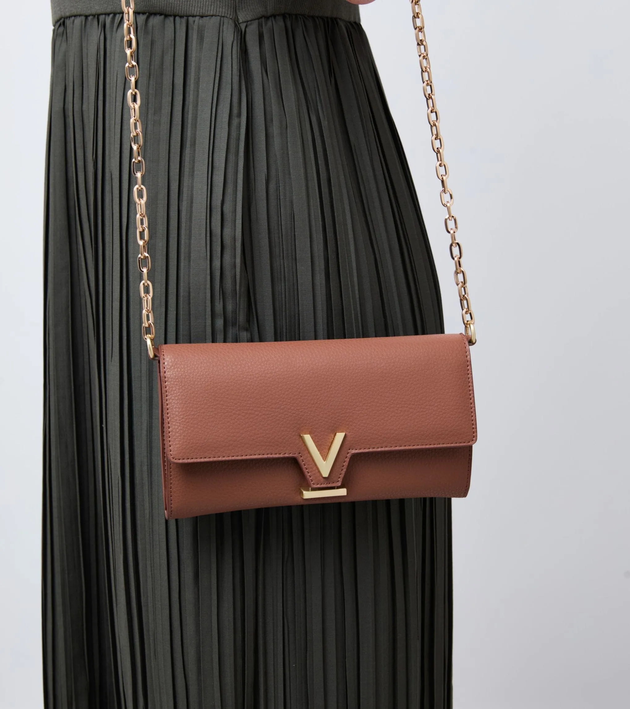 Luella Vegan Bio-Based Bamboo Leather Chain Purse | Brown