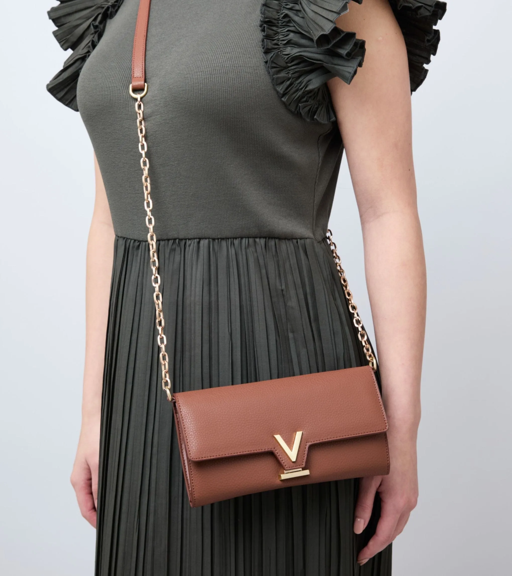 Luella Vegan Bio-Based Bamboo Leather Chain Purse | Brown