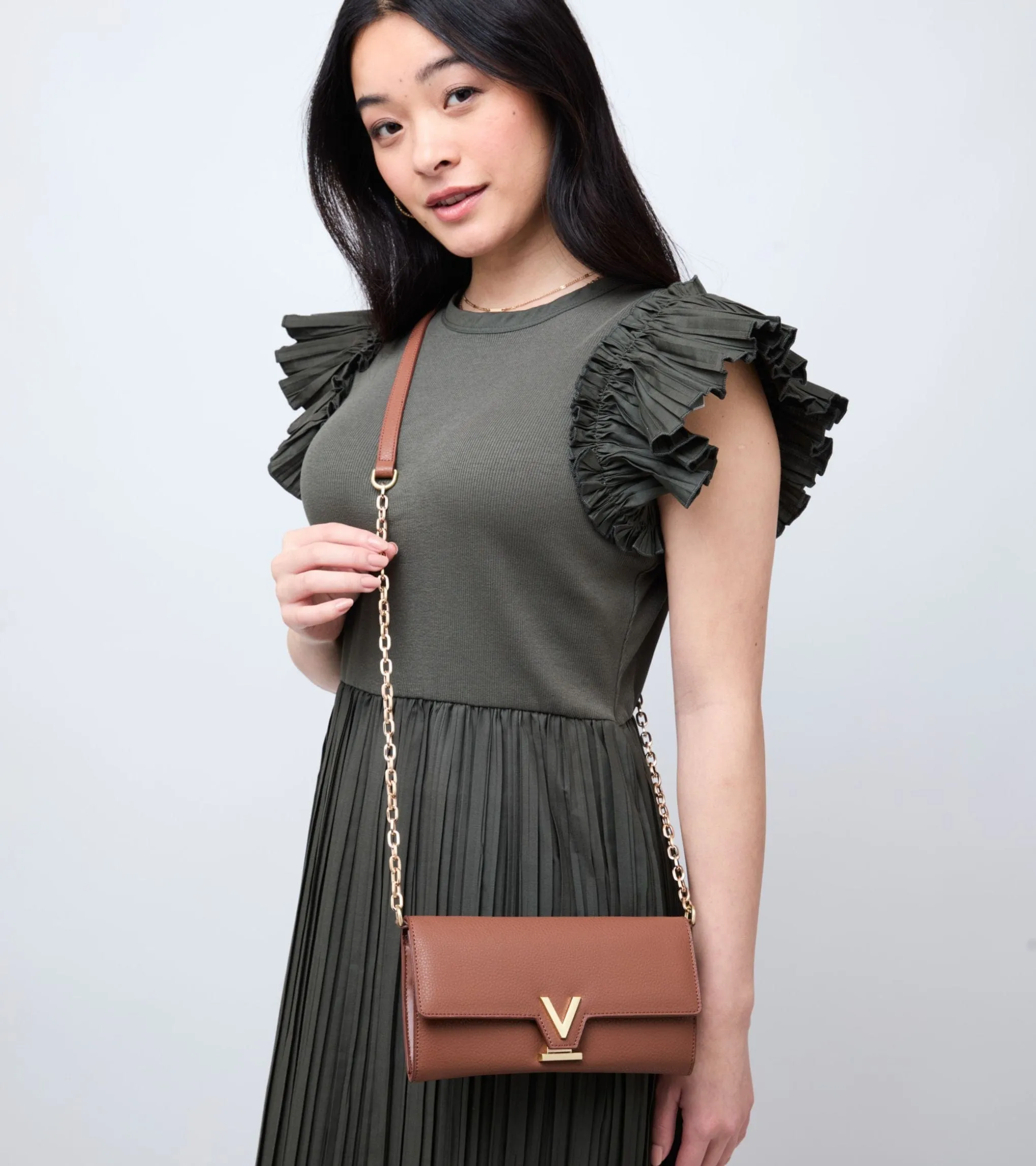 Luella Vegan Bio-Based Bamboo Leather Chain Purse | Brown
