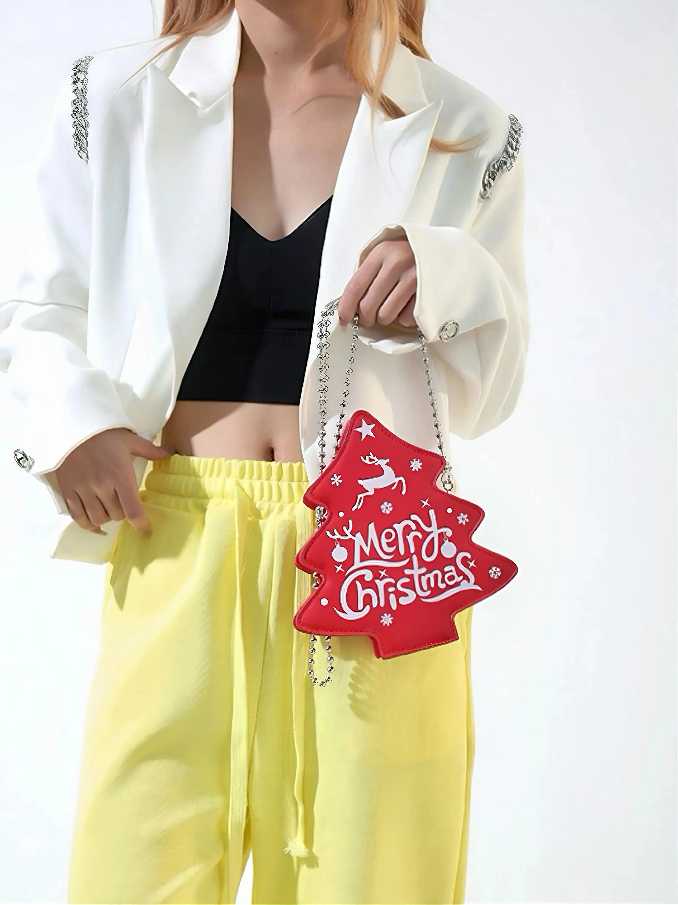 'Merry Christmas' Holiday Christmas Tree Shape Mini Crossbody Bag