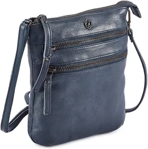 New with tags! COCHOA Genuine Leather Small Vintage Shoulder Bag with Triple Zipper in Ocean Blue!
