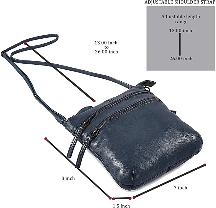 New with tags! COCHOA Genuine Leather Small Vintage Shoulder Bag with Triple Zipper in Ocean Blue!