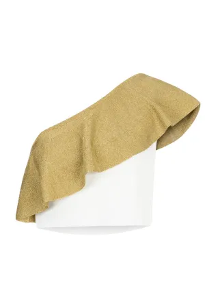 ONE SHOULDER TOP WITH FRILLS GOLD