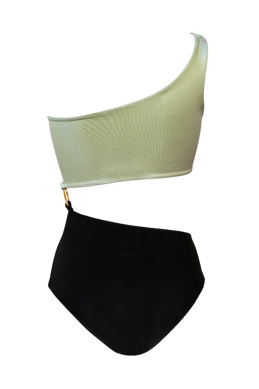 PAULA Trikini in Metallic Moss and Black