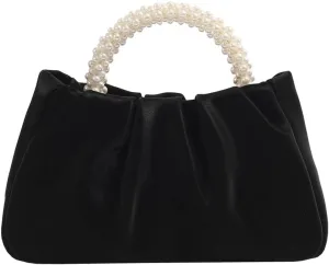 Pearl Evening Bag for Women Leather Ruched Crossbody Bag