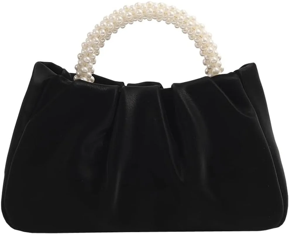Pearl Evening Bag for Women Leather Ruched Crossbody Bag