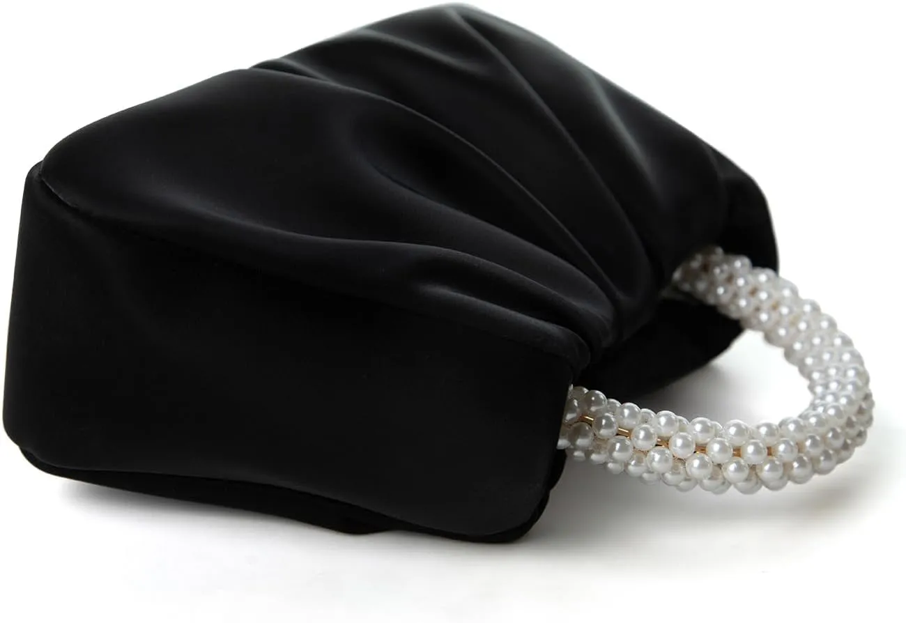 Pearl Evening Bag for Women Leather Ruched Crossbody Bag