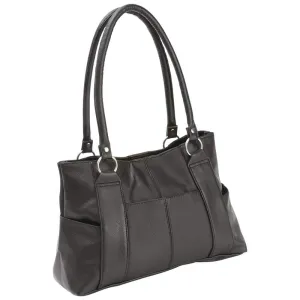 Purse Shoulder Strap Handbag Black Solid Leather Bag Tote Satchel w/ Phone Pocket