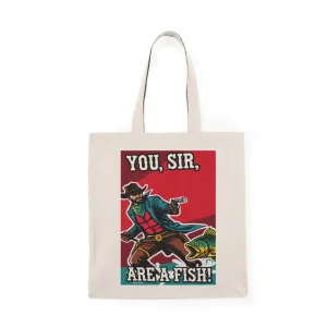 "You, Sir, Are a Fish!" Funny Cowboy Tote Bag – Red Dead Style Eco Shopper – Reusable Cotton Bag for Gamers, Western Fans & Weirdos