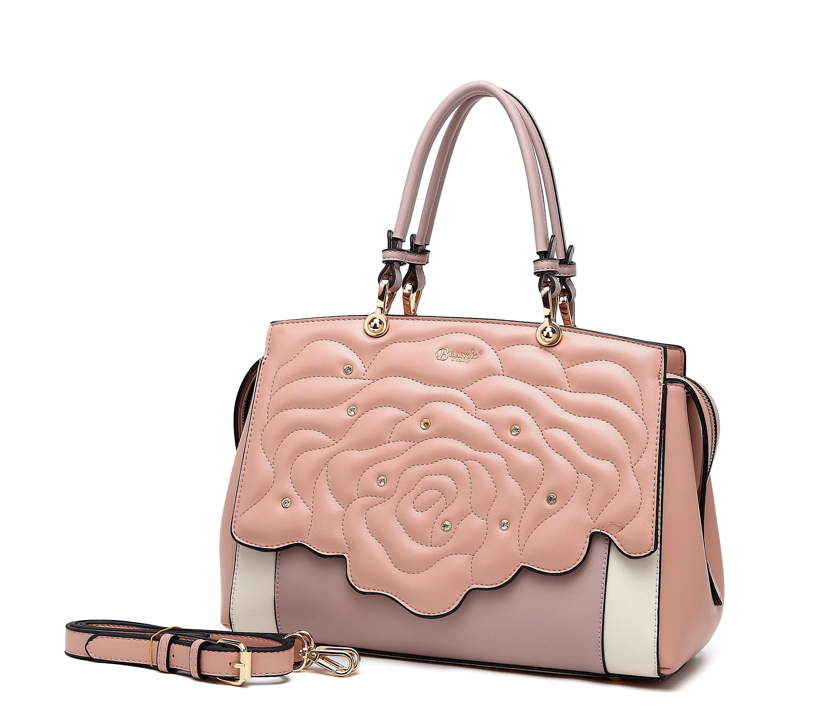 Rosette 3d Crystal Vegan Leather Metallic Handbag [RA8523]