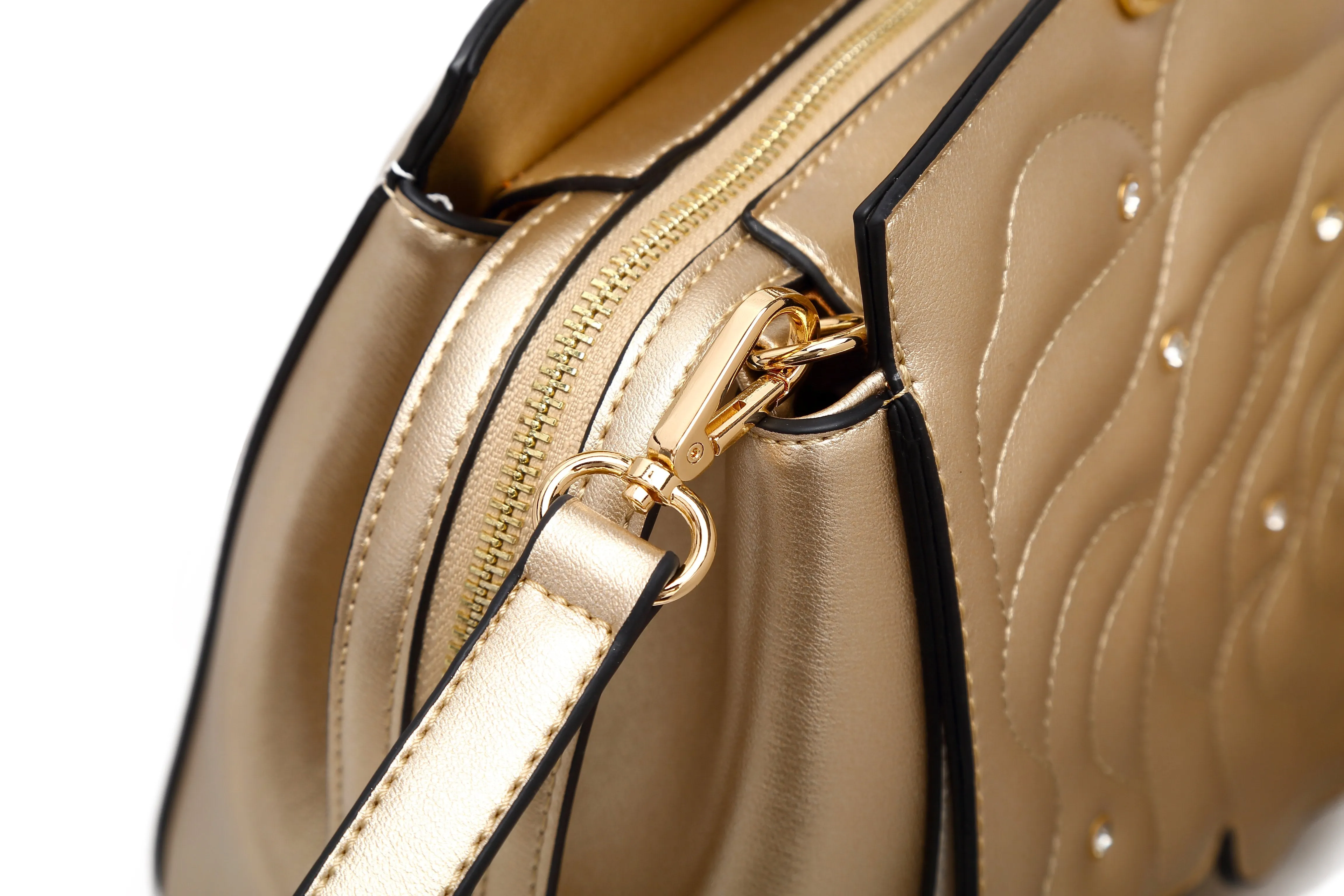 Rosette 3d Crystal Vegan Leather Metallic Handbag [RA8523]