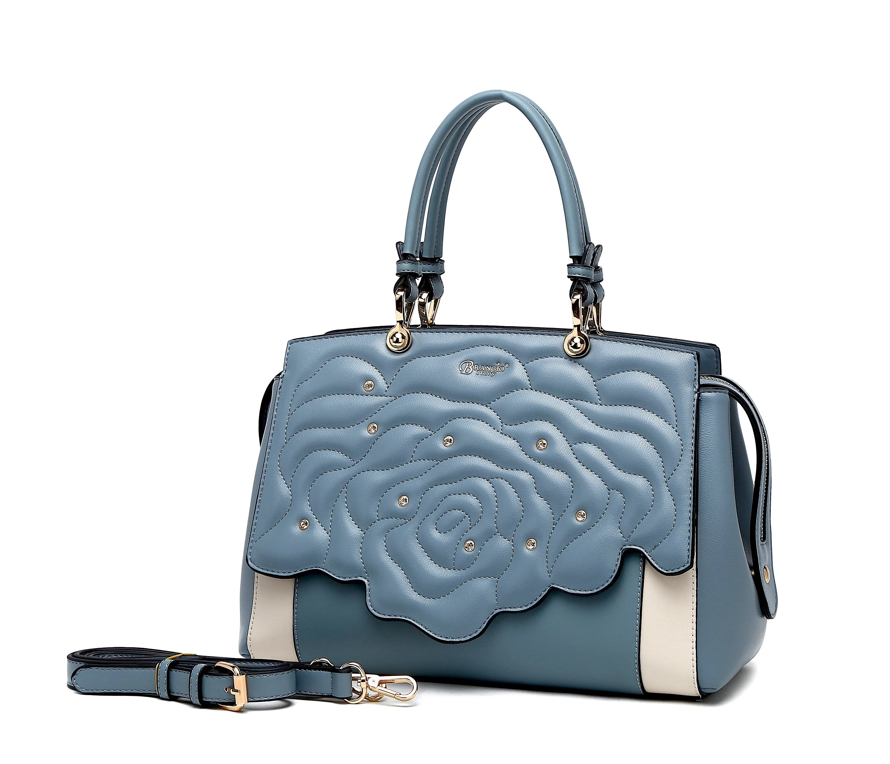 Rosette 3d Crystal Vegan Leather Metallic Handbag [RA8523]