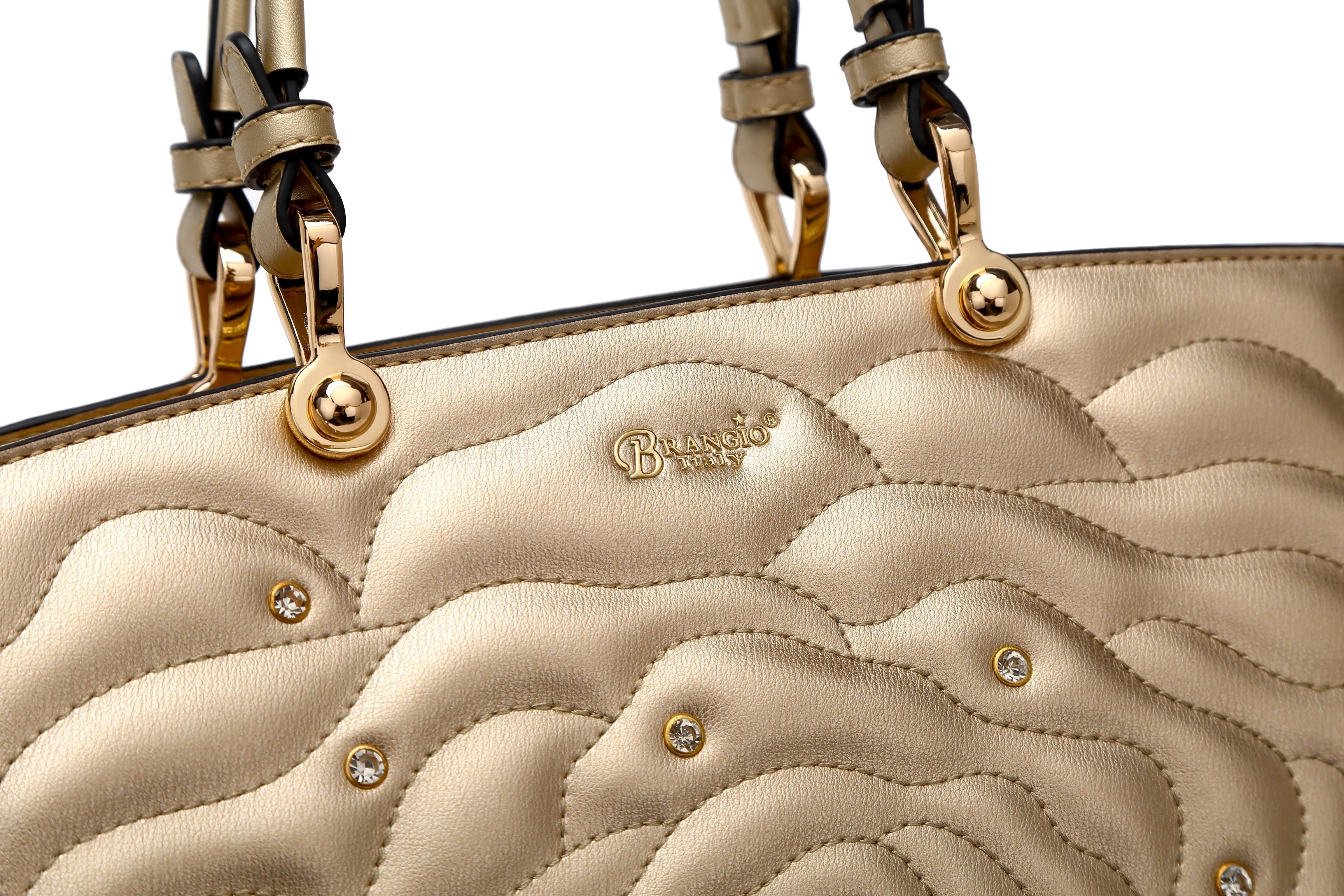 Rosette 3d Crystal Vegan Leather Metallic Handbag [RA8523]