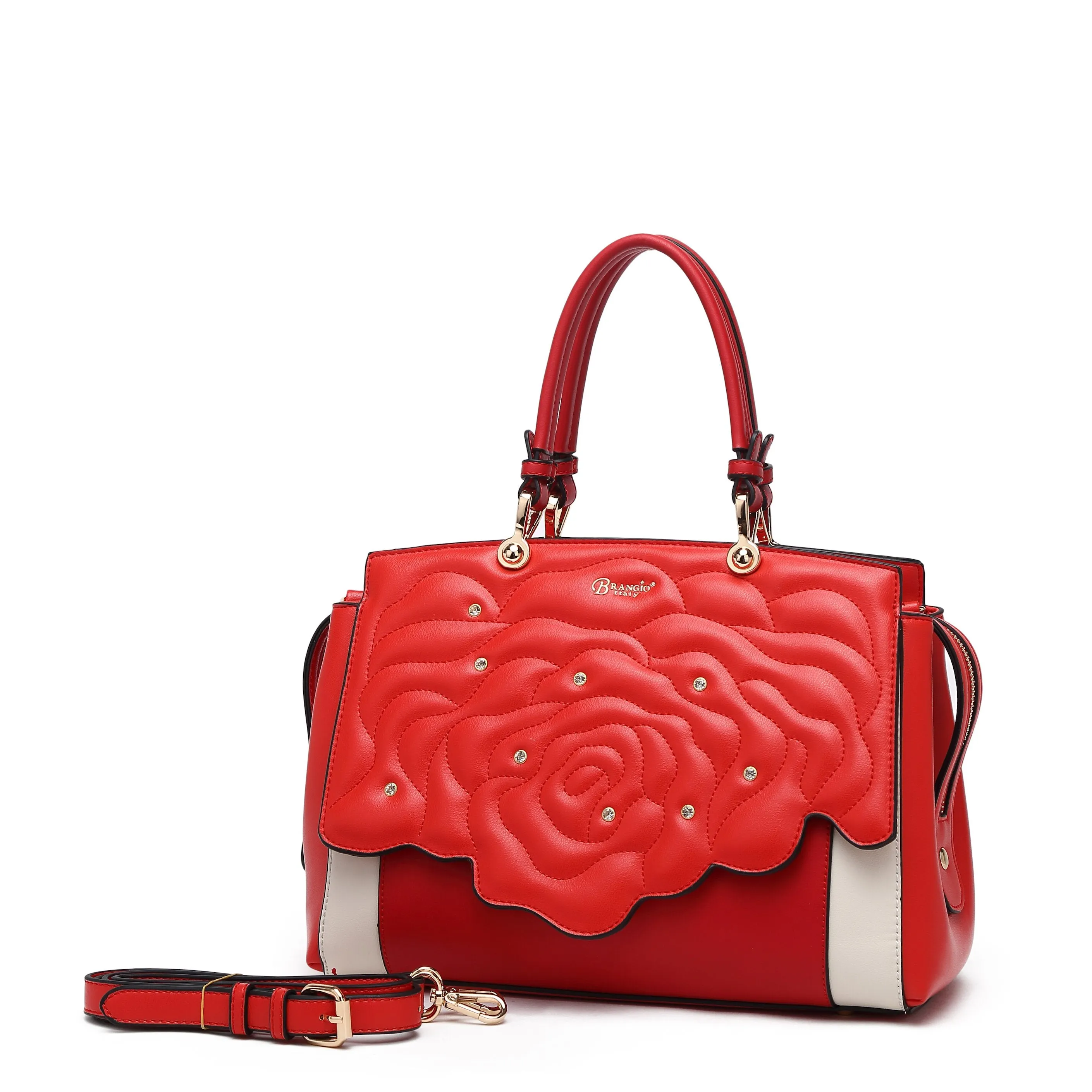 Rosette 3d Crystal Vegan Leather Metallic Handbag [RA8523]