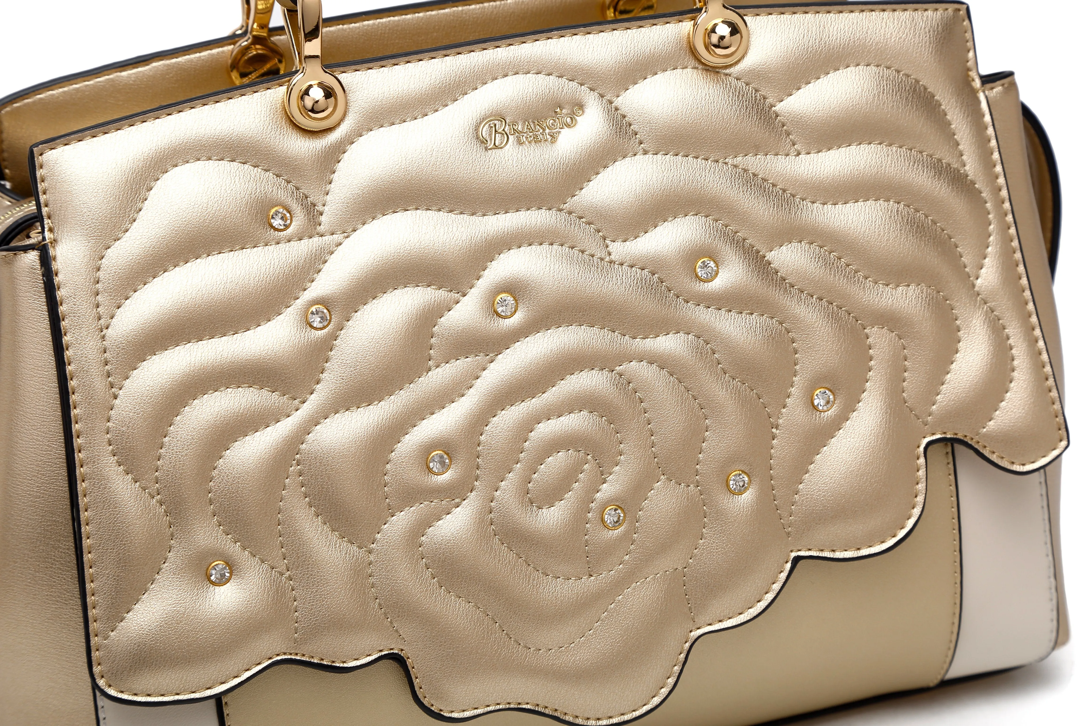 Rosette 3d Crystal Vegan Leather Metallic Handbag [RA8523]