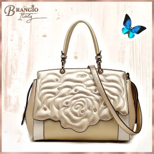 Rosette 3d Crystal Vegan Leather Metallic Handbag [RA8523]