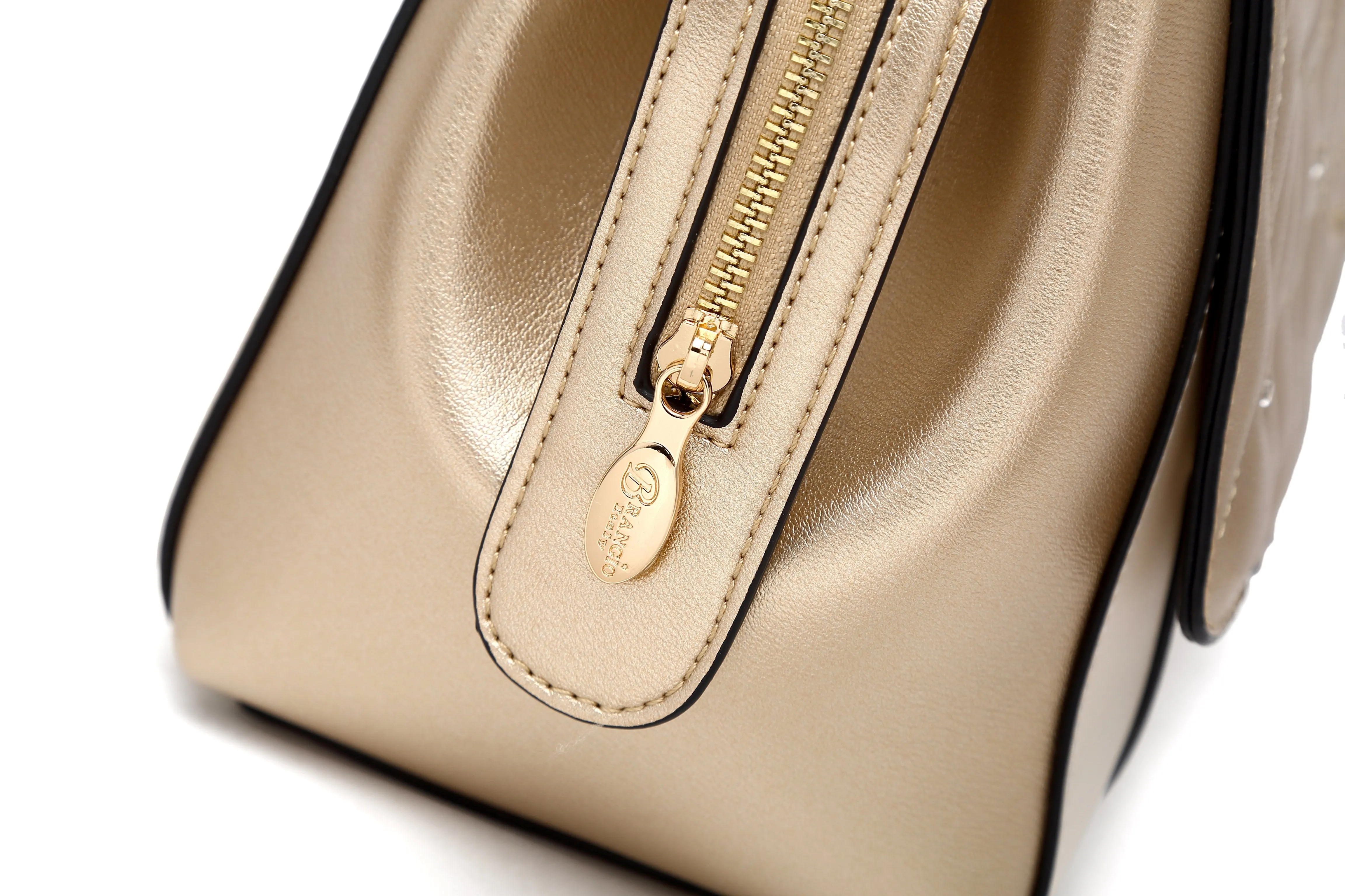 Rosette 3d Crystal Vegan Leather Metallic Handbag [RA8523]