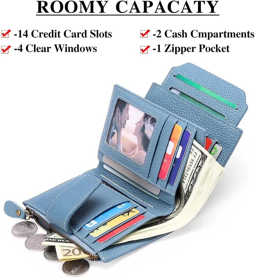 Small Womens RFID Blocking Genuine Leather Bifold Wallet